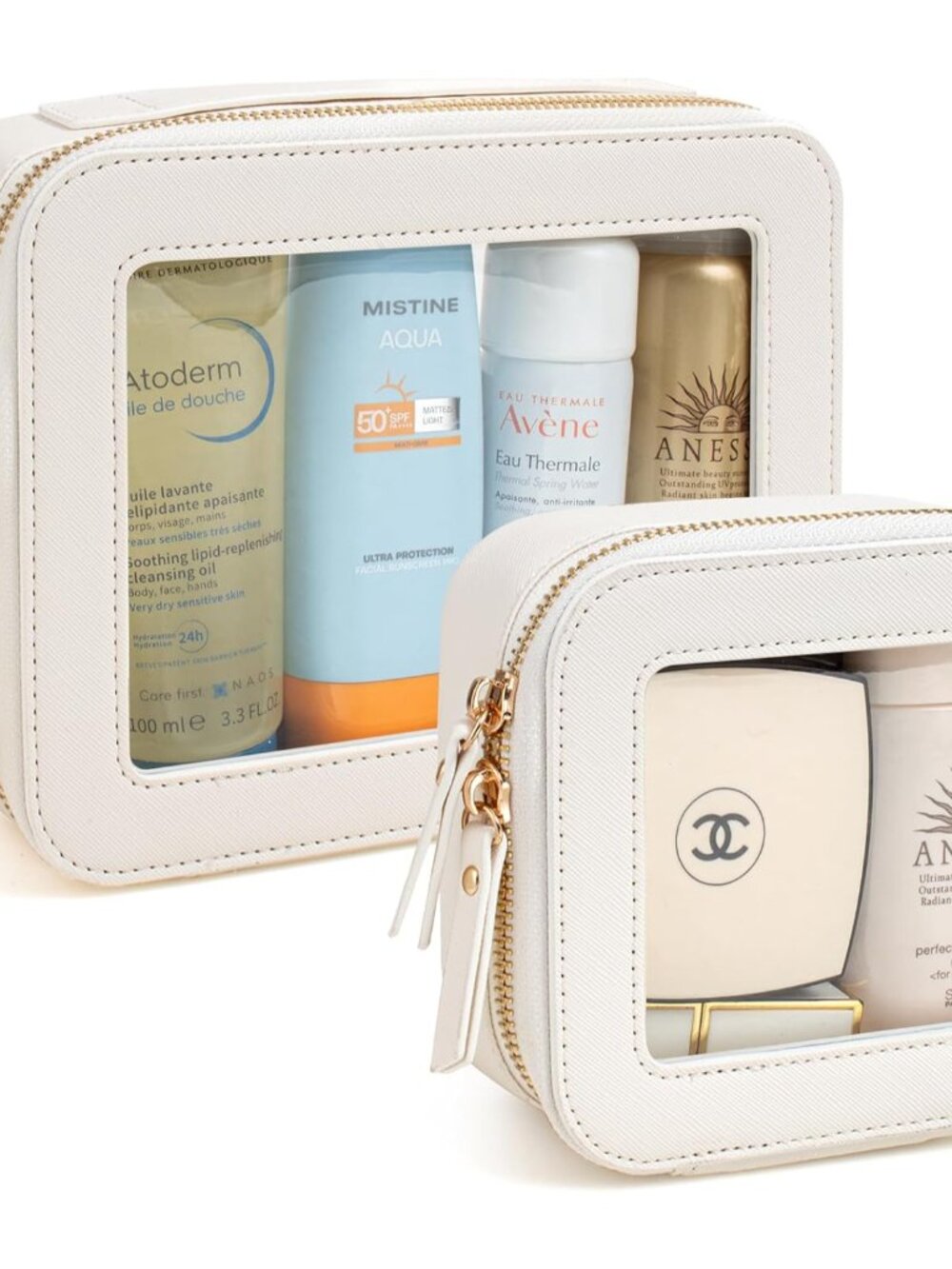 Clear Makeup Bag Organizer Set,Portable Travel Toiletry Case for Women, Vegan Le